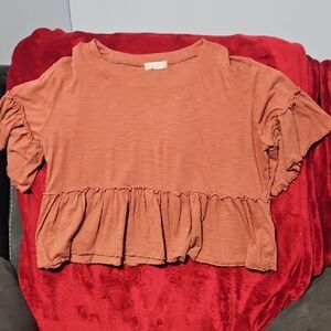 Altar'd State Orange and Pink Ruffled Blouse